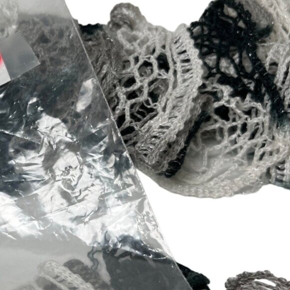 One Size Black, White, Gray, Crochet Scarf 72 Inches Long 2h - Picture 5 of 5